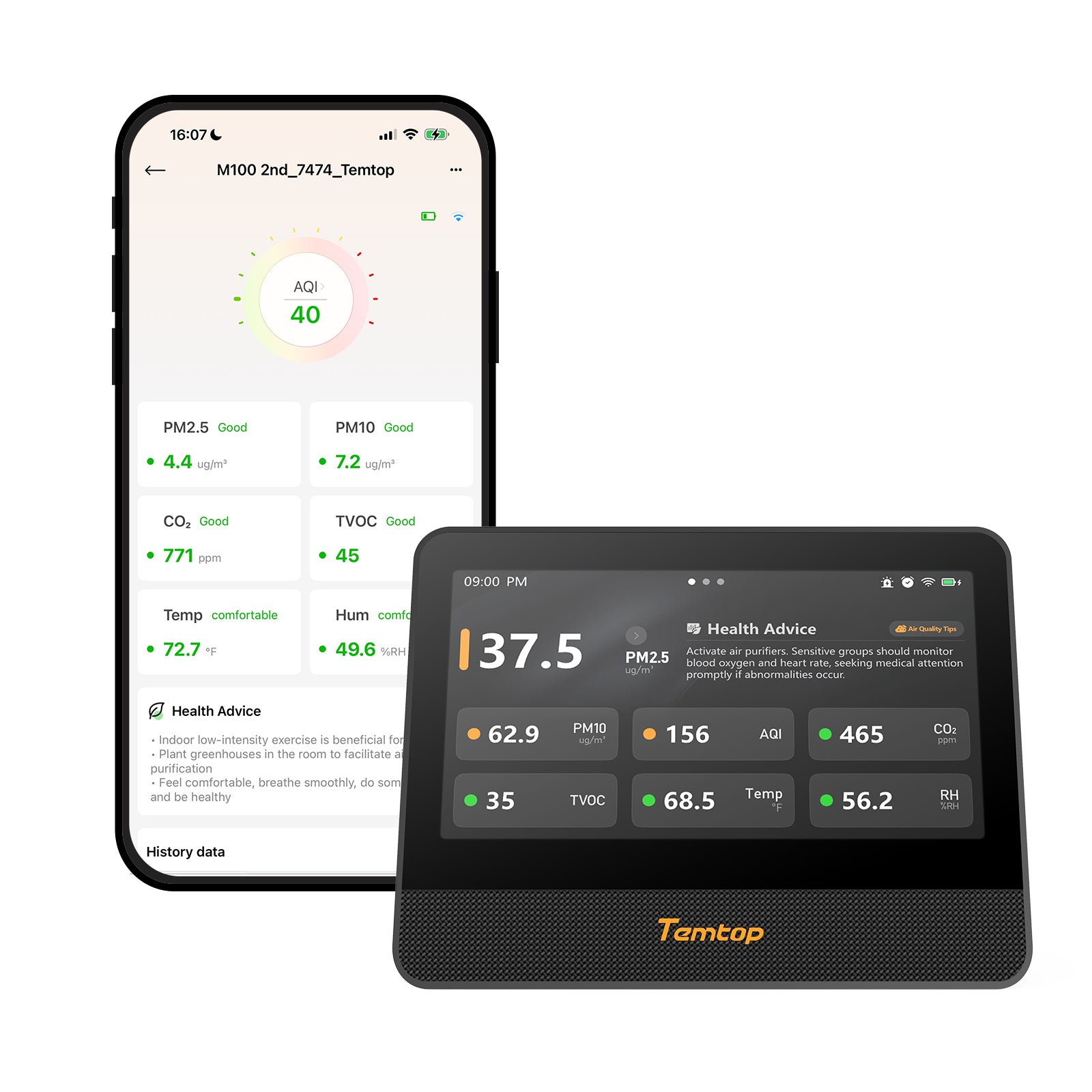 Temtop M100 2nd WiFi Air Quality Monitor – 7” Touch Screen Indoor CO2, PM2.5, PM10, TVOC, Temperature & Humidity Detector, Smart Multi-Room Air Analyzer with LoRa Expansion