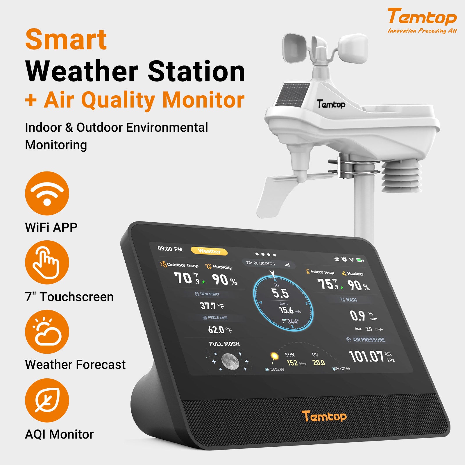 Temtop W100 WiFi Weather Station with Air Quality Monitor, 7