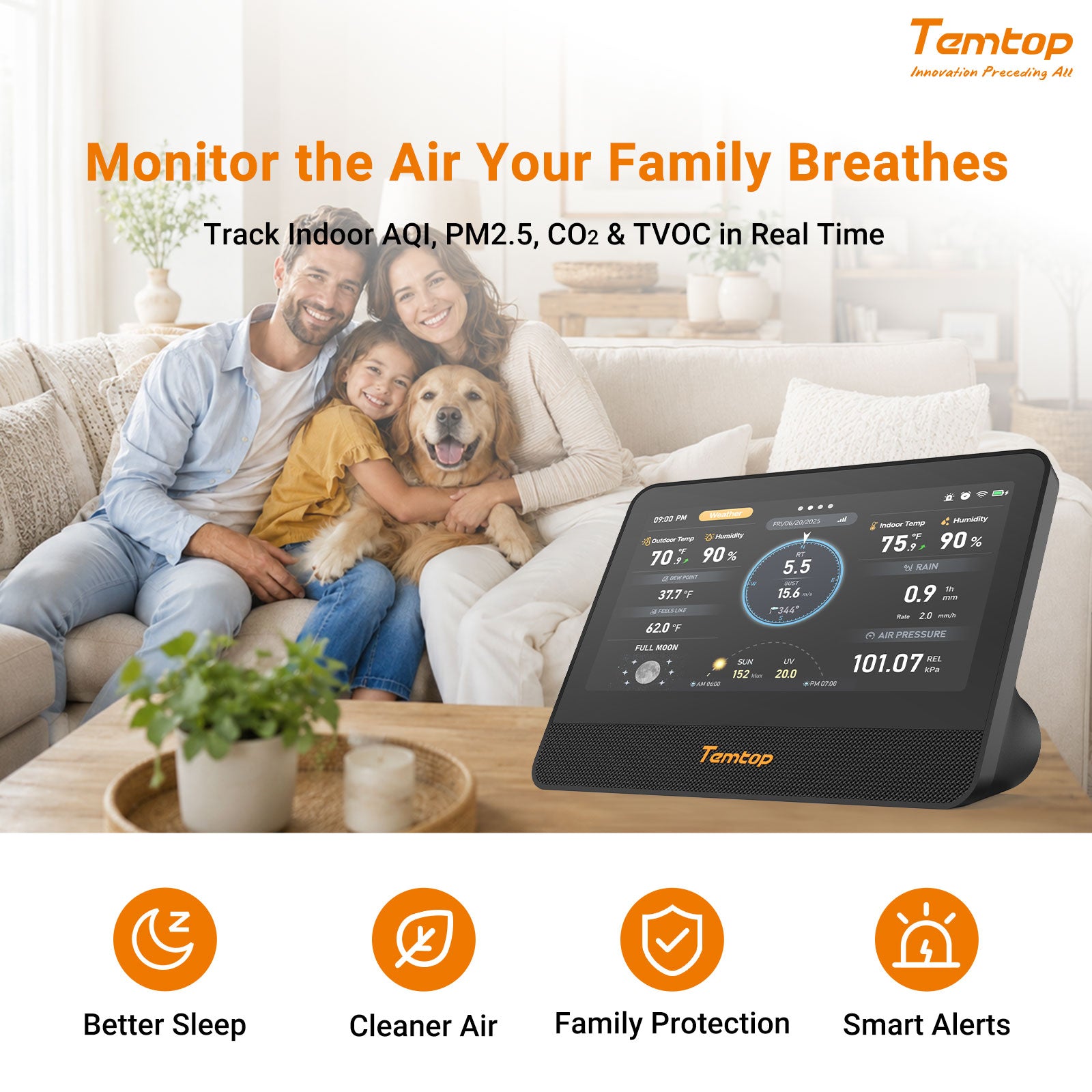 Temtop W100 WiFi Weather Station with Air Quality Monitor, 7