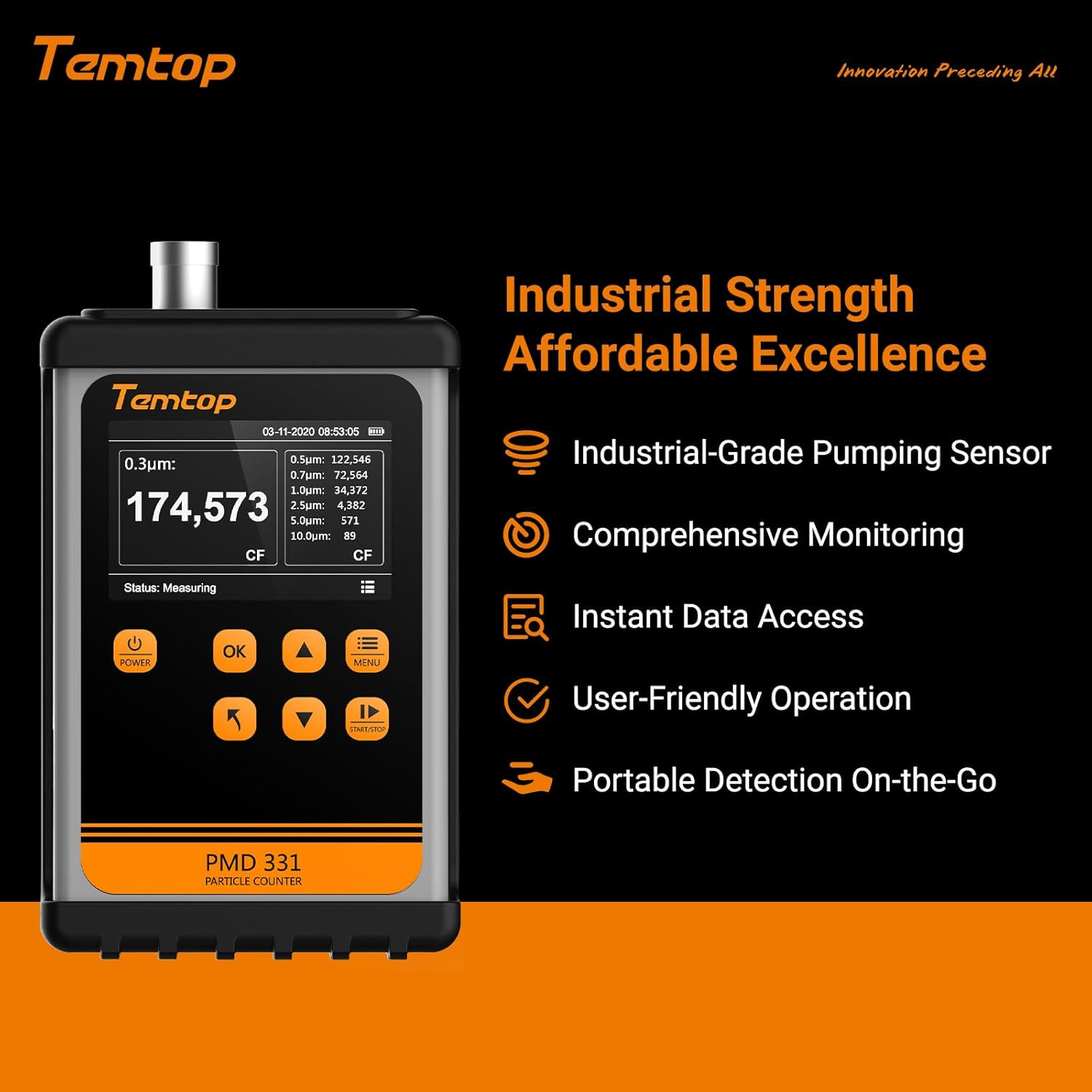Temtop PMD331 Particle Counter 7 Channels 0.3μm 0.5μm 0.7μm 1μm 2.5μm 5μm 10μm Particle Size