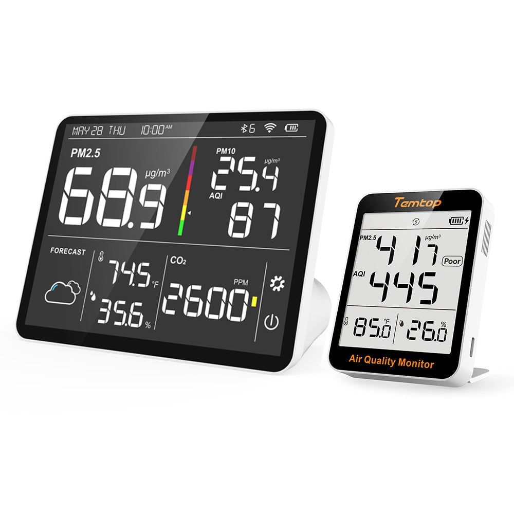 Temtop M100 8 in 1 Air Quality Monitor For CO2 PM2.5 PM10 AQI Temperature Humidity Tester - Temtop
